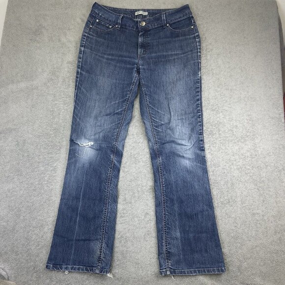 Lee Riders Jeans Women's 14 L (Fits 35x33) Blue Boot Cut‎ No Gap Waist Mid Rise - Picture 1 of 14